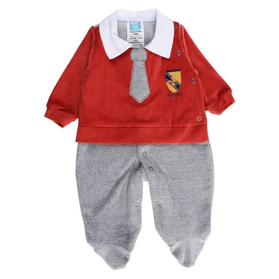 Macacão Longo Plush Bebê Din Don Bordado Brasão