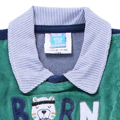 Macacão Longo Plush Bebê Din Don Detalhe Bordado