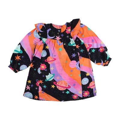 Vestido Infantil Kookabu Manga Longa Estampa Galáxia Vestido Infantil Kookabu Manga Longa Estampa Galáxia