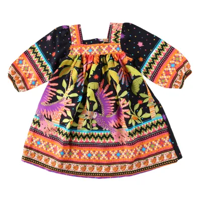 Vestido Manga Longa Infantil Color Mini Estampado Vestido Manga Longa Infantil Color Mini Estampado