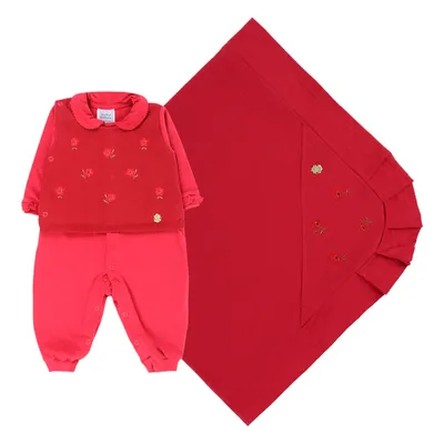 Saída Maternidade Sonho Mágico Bordado Flores  02 Peças