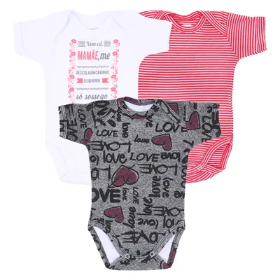 Kit Body Manga Curta Baby Best Suedine UV50+ Sortido 3 Peças Kit Body Manga Curta Baby Best Suedine UV50+ Sortido 3 Peças