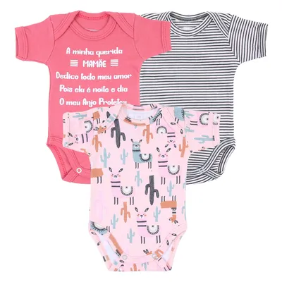 Kit Body Manga Curta Baby Best Suedine UV50+ Sortido 3 Peças Kit Body Manga Curta Baby Best Suedine UV50+ Sortido 3 Peças