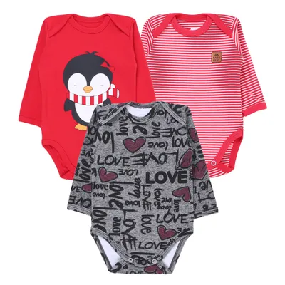 Kit Body Manga Longa Bebê Baby Best Liso - 03 Peças Kit Body Manga Longa Bebê Baby Best Liso - 03 Peças