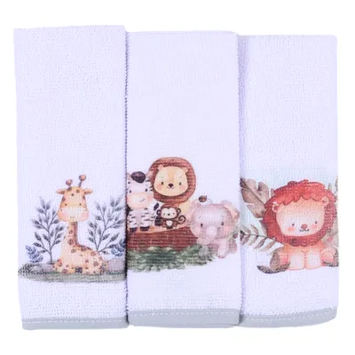 Pano de Boca Art Bebê Aquarela Safari - 3 Peças 