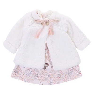 Vestido Bebê Kiki Estampa Cachorrinho Com Casaco Vestido Bebê Kiki Estampa Cachorrinho Com Casaco