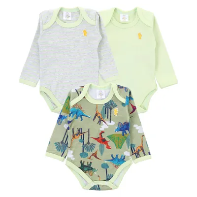 Kit Body Manga Longa Presente De Anjo Estampa - 3 Peças