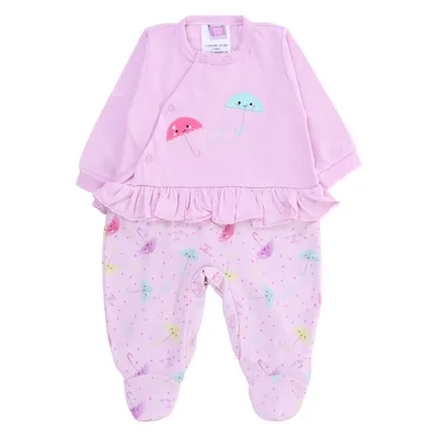 Macacão Longo Bebê Din Don Bordado Guarda Chuva