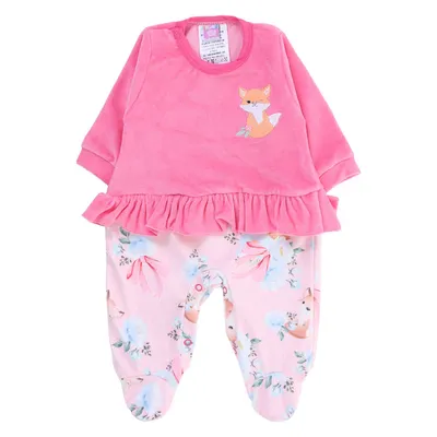 Macacão Longo Bebê Din Don Plush Bordado Raposa