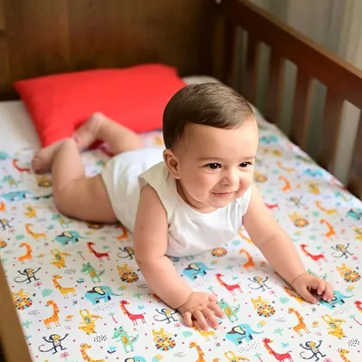 Jogo Lençol Berço Americano Baby Joy Malha Safari - 3 Peças Jogo Lençol Berço Americano Baby Joy Malha Safari - 3 Peças