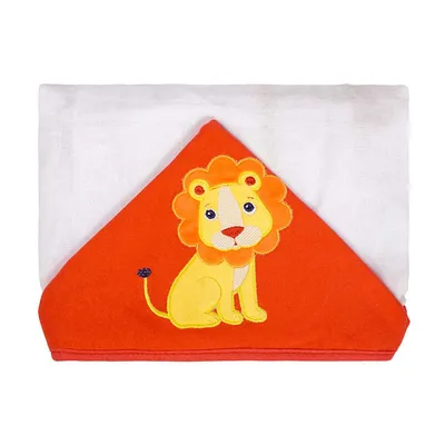 Toalha De Fralda Com Capuz Baby Joy Malha Bordado Leão