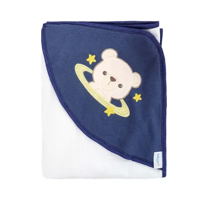 Toalha Com Capuz Baby Joy Forro De Fralda Urso Espaço