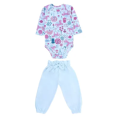 Conjunto Bebê Estilinho Suedine E Malha Estampa Unicórnio