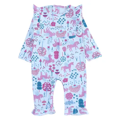 Macacão Longo Bebê Estilinho Suedine Estampa Unicórnio