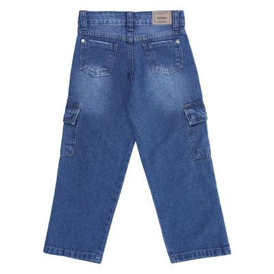 Calça Jeans Infantil Kookabu Wide Com Rasgos E Bolso Cargo