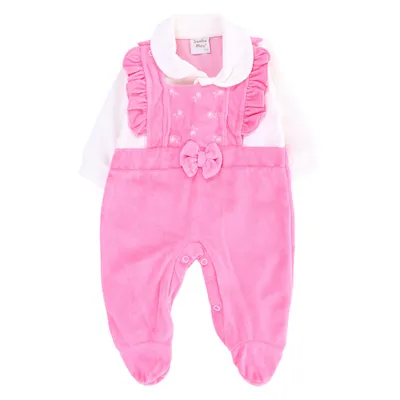 Macacão Longo Bebê Sonho Meu Plush Com Bordado Flores Macacão Longo Bebê Sonho Meu Plush Com Bordado Flores