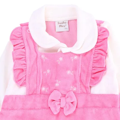 Macacão Longo Bebê Sonho Meu Plush Com Bordado Flores Macacão Longo Bebê Sonho Meu Plush Com Bordado Flores