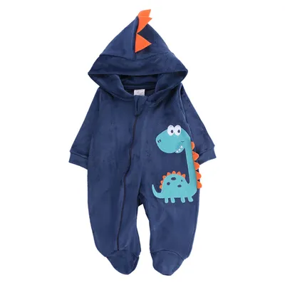 Macacão Longo Bebê Sonho Meu Plush Com Capuz Dinossauro Macacão Longo Bebê Sonho Meu Plush Com Capuz Dinossauro