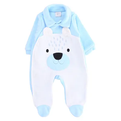 Macacão Longo Bebê Sonho Meu Plush Bordado Urso Com Botões Macacão Longo Bebê Sonho Meu Plush Bordado Urso Com Botões