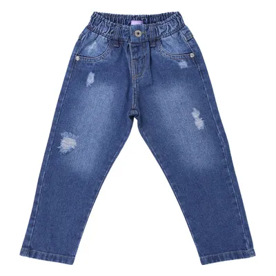 Calça Jeans Infantil Kookabu Mom Detalhe Rasgos Com Cinto