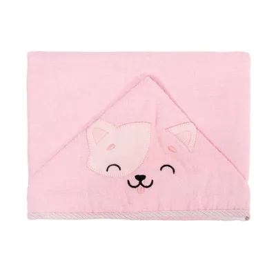 Toalha Com Capuz Bublim Com Forro Fralda E Bordado Gata