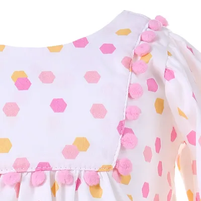 Vestido Bebê Din Don Estampa E Aplique de Pompom Vestido Bebê Din Don Estampa E Aplique de Pompom