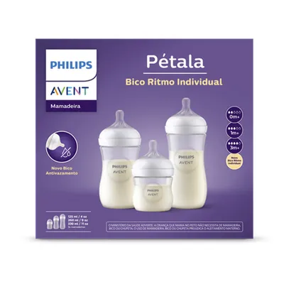 Kit Mamadeira Avent Pétala 3.0 125ml 260ml 360ml - 3 Peças Kit Mamadeira Avent Pétala 3.0 125ml 260ml 360ml - 3 Peças