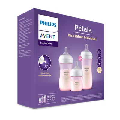 Kit Mamadeira Avent Pétala 3.0 125ml 260ml 360ml - 3 Peças