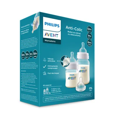 Kit Mamadeira Avent Anti-Colic 125ml 260ml E Bico - 3 Peças Kit Mamadeira Avent Anti-Colic 125ml 260ml E Bico - 3 Peças