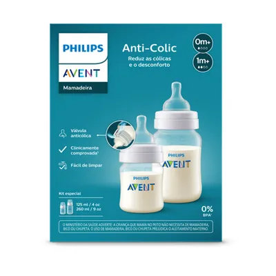 Kit Mamadeira Avent Anti-Colic 125ml e 260 ml - 2 Peças Kit Mamadeira Avent Anti-Colic 125ml e 260 ml - 2 Peças