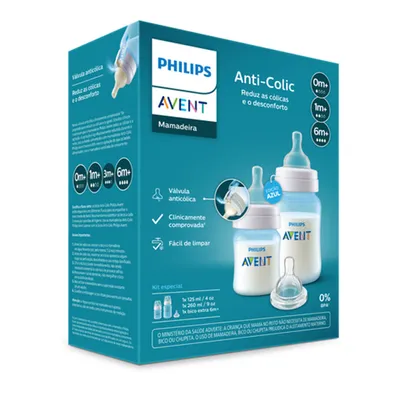 Kit Mamadeira Avent Anti-Colic 125ml 260ml E Bico - 3 Peças Kit Mamadeira Avent Anti-Colic 125ml 260ml E Bico - 3 Peças