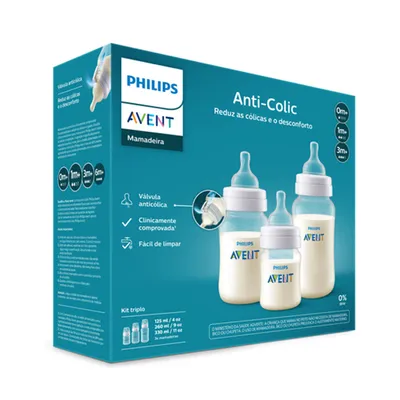 Kit Mamadeira Avent Clássica 125ml 260ml 360ml - 3 Peças Kit Mamadeira Avent Clássica 125ml 260ml 360ml - 3 Peças