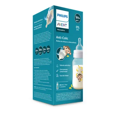 Mamadeira Avent Clássica Anti-Colic Macaco 260ml Mamadeira Avent Clássica Anti-Colic Macaco 260ml