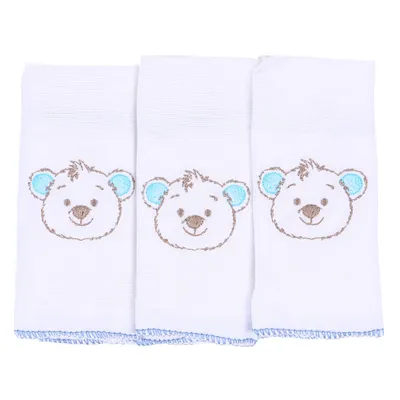 Kit Pano De Boca Bublim Incomfral Bordado Urso - 3 Peças Kit Pano De Boca Bublim Incomfral Bordado Urso - 3 Peças