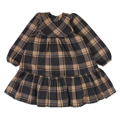 Vestido Infantil Color Mini Manga Longa Xadrez Com Babado Vestido Infantil Color Mini Manga Longa Xadrez Com Babado