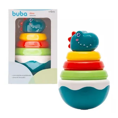 Brinquedo Dino Teimoso Buba Com Argolas E Chocalho