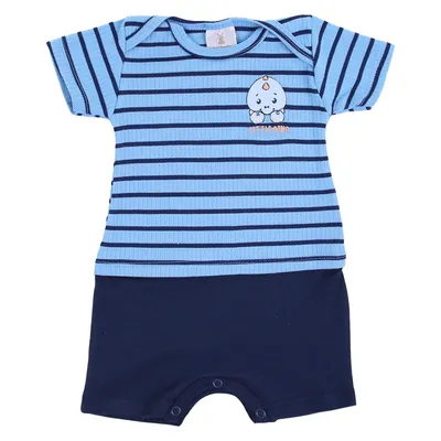 Macacão Curto Bebê Kiko Baby Suedine Listrado Bordado Dino