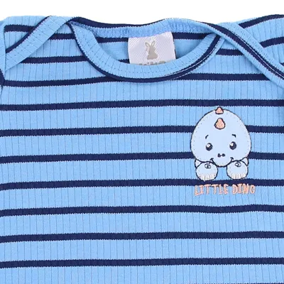 Macacão Curto Bebê Kiko Baby Suedine Listrado Bordado Dino