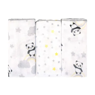 Kit Pano De Boca Incomfral Bublim Festonê Panda - 3 Peças Kit Pano De Boca Incomfral Bublim Festonê Panda - 3 Peças