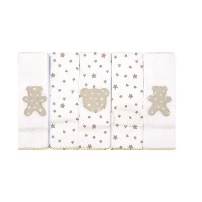 Kit Pano De Boca Incomfral Bublim Bordado Urso - 5 Peças Kit Pano De Boca Incomfral Bublim Bordado Urso - 5 Peças