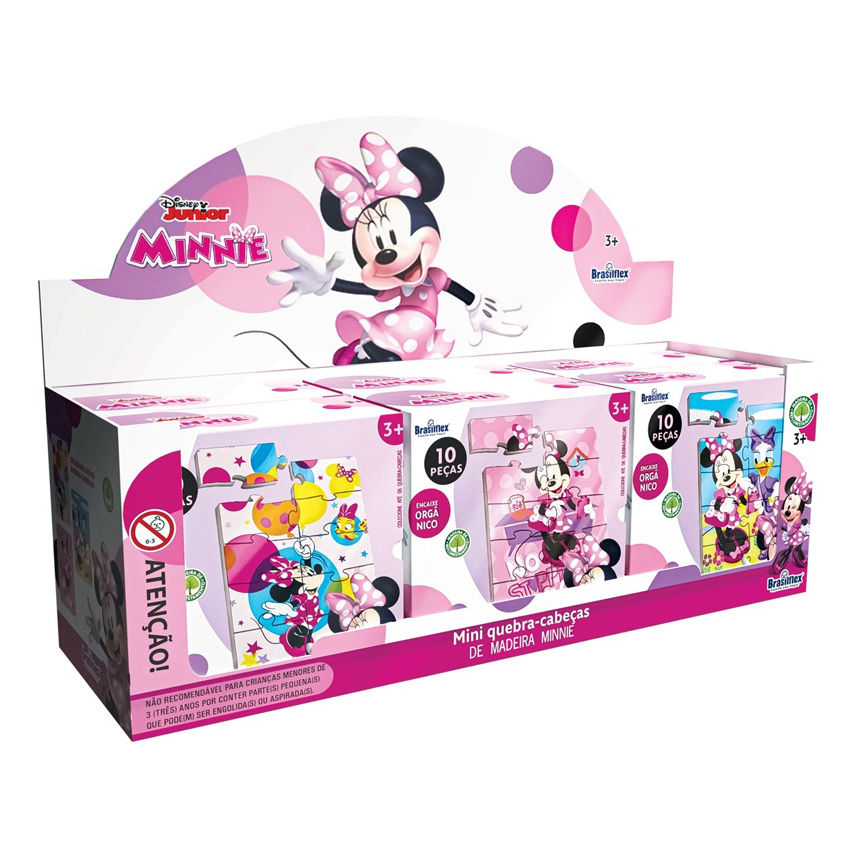 Mini Quebra Cabeça Brasilflex Madeira Minnie 10 Peças