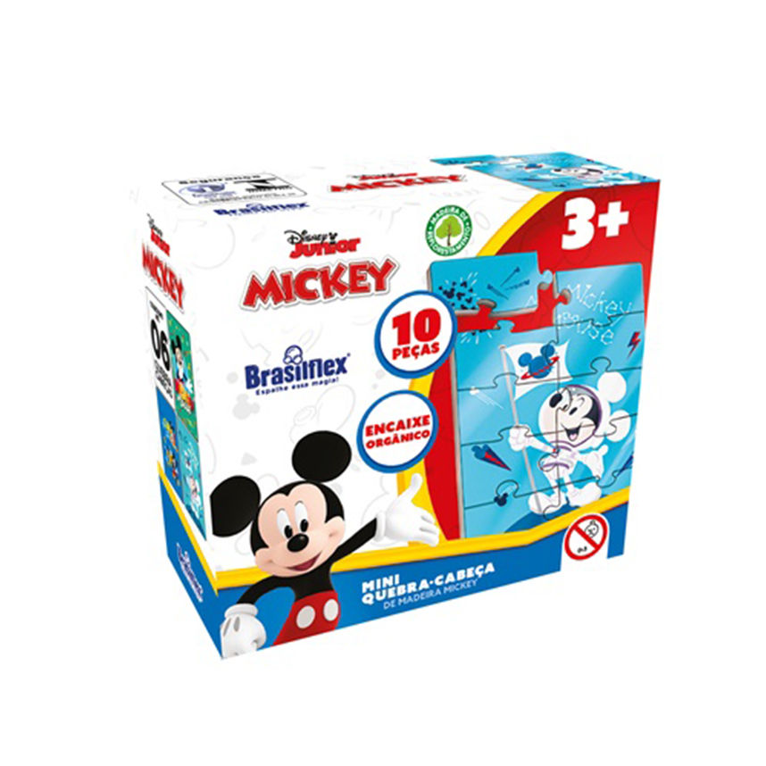 Mini Quebra Cabeça Brasilflex Madeira Mickey 10 Peças