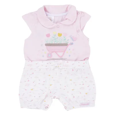 Macacão Curto Bebê Presente De Anjo Malha Bordado Flores