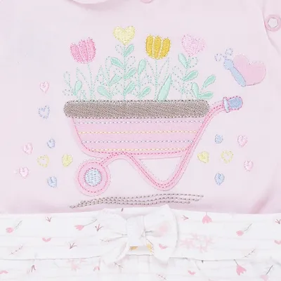 Macacão Curto Bebê Presente De Anjo Malha Bordado Flores