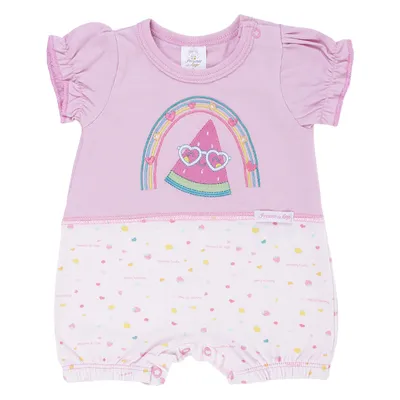 Macacão Curto Bebê Presente De Anjo Malha Bordado Melancia