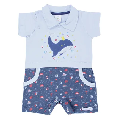 Macacão Curto Bebê Presente De Anjo Malha Bordado Baleia