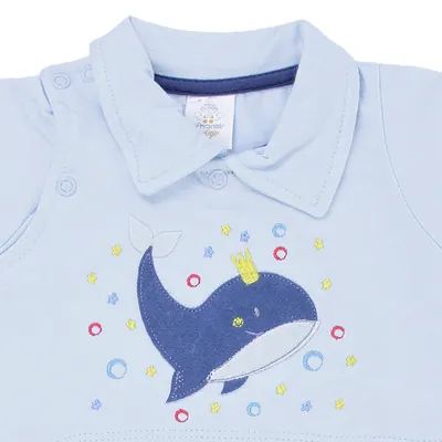 Macacão Curto Bebê Presente De Anjo Malha Bordado Baleia