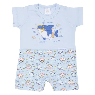 Macacão Curto Bebê Presente De Anjo Malha Bordado Tubarão