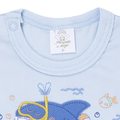 Macacão Curto Bebê Presente De Anjo Malha Bordado Tubarão