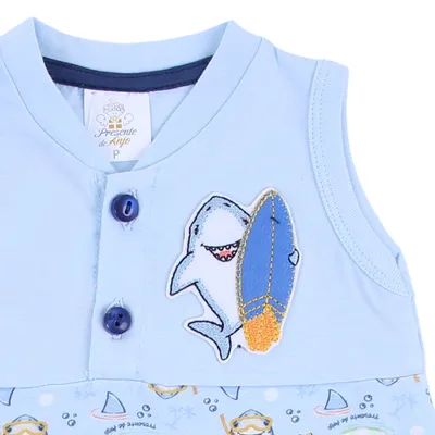 Banho De Sol Bebê Presente De Anjo Malha Bordado Tubarão Banho De Sol Bebê Presente De Anjo Malha Bordado Tubarão